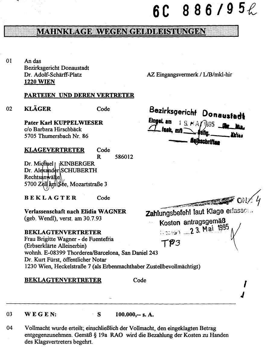 Beweis vorbereitende Fälschung einer Vollmacht für Barbara Hirschbäck für Verlassenschaft nach geplantem Mord an Patientin von Arzt Dr. Ernst Höfer durch EIDESSTATTLICHE ERKLÄRUNG des angeblichen Vollmachtgebers KUPPELWIESER