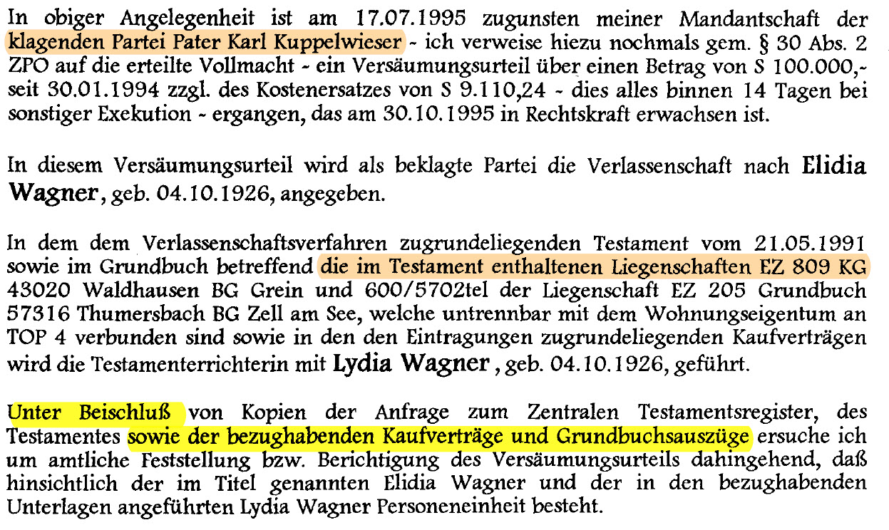 Beweis: Vorbereitung Testamentsfälschung durch Urkundensammlung anhand inhaltlichem Testamentsfehler mit falscher Grundbuch Einlagezahl EZ 809